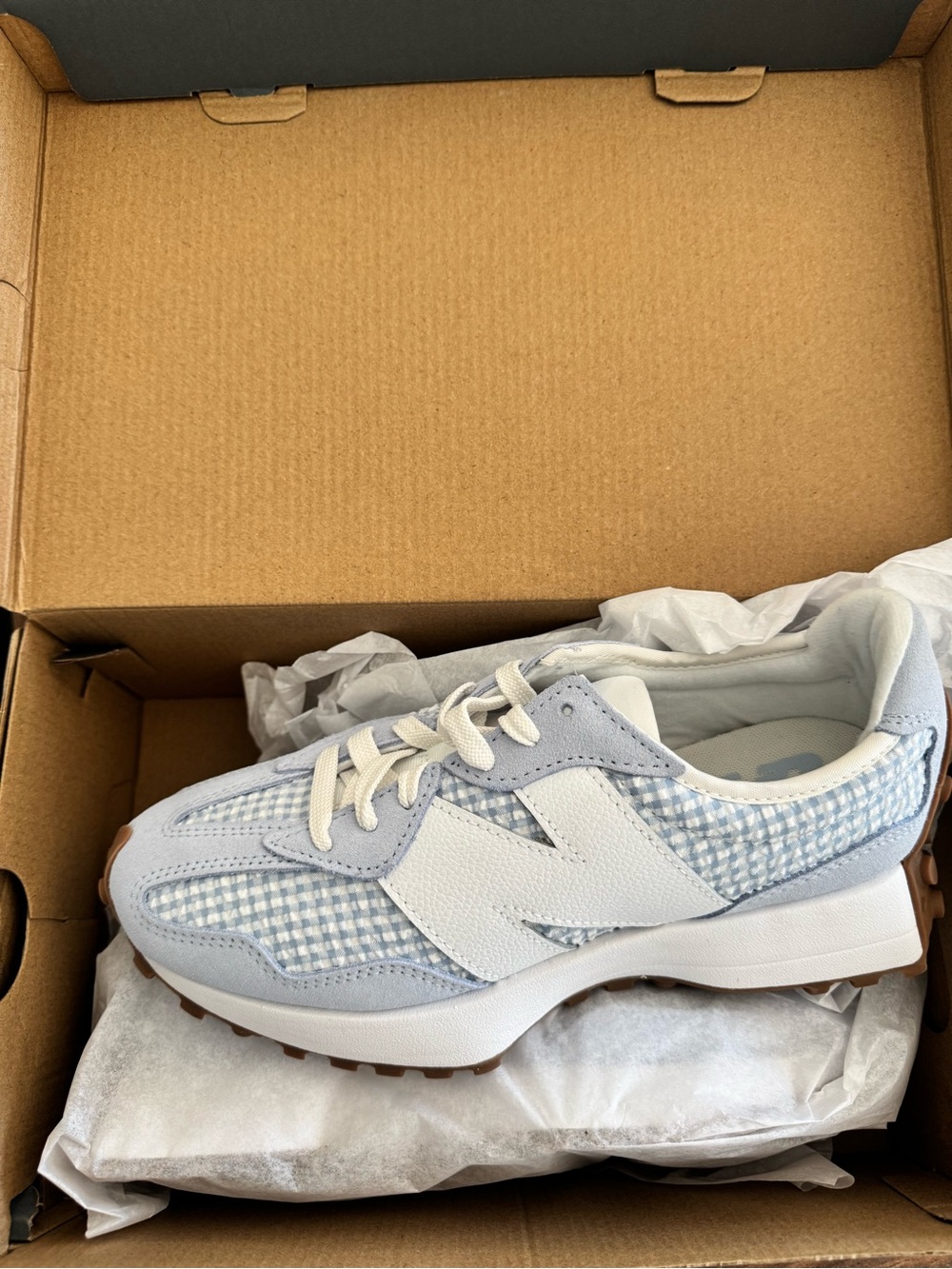 New Balance Light Blue Gingham Sneakers